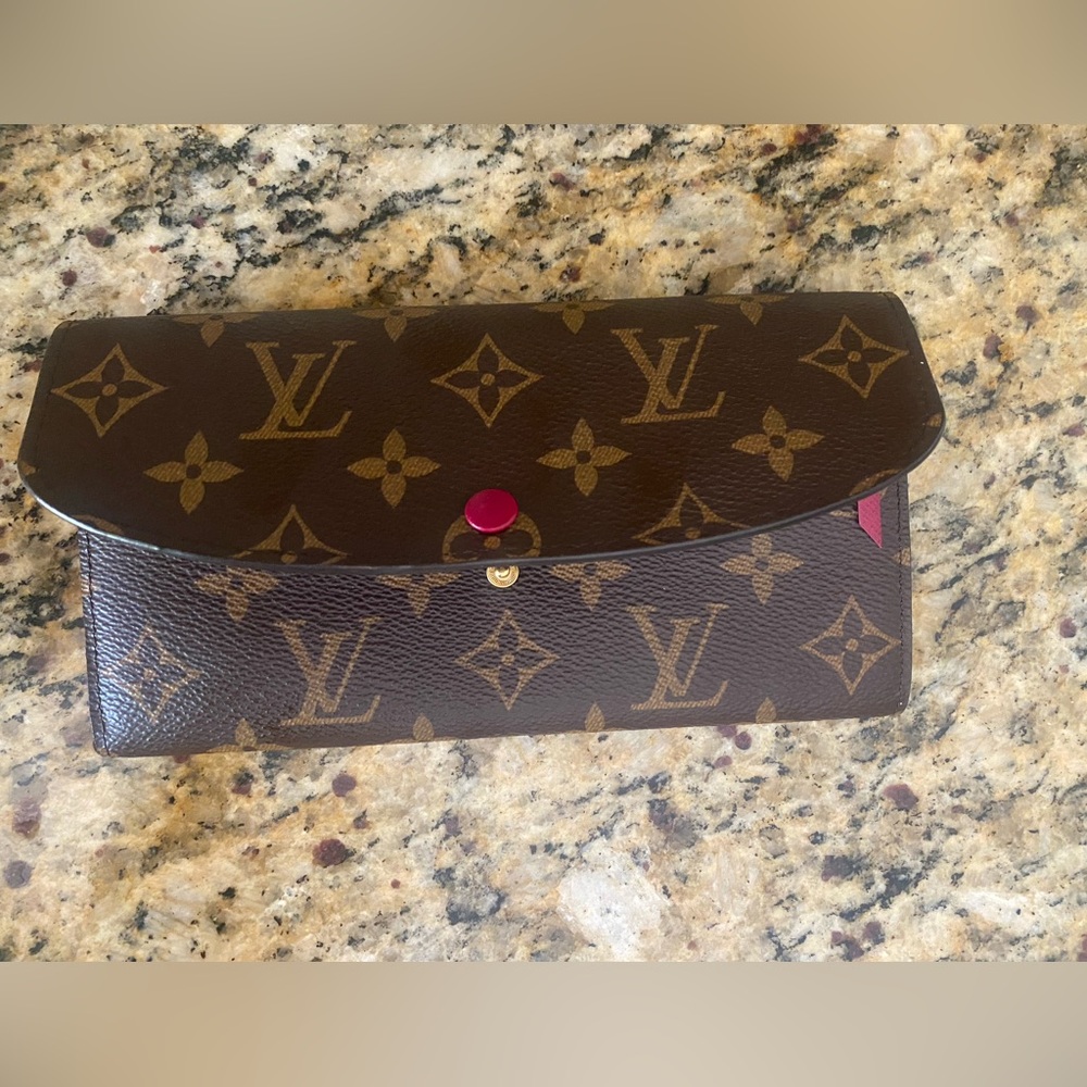 Louis Vuitton Brown Monogram Clutch with Red Accent